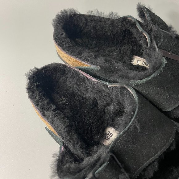 Birkenstock Arizona Shearling Black Suede Leather, Size 38